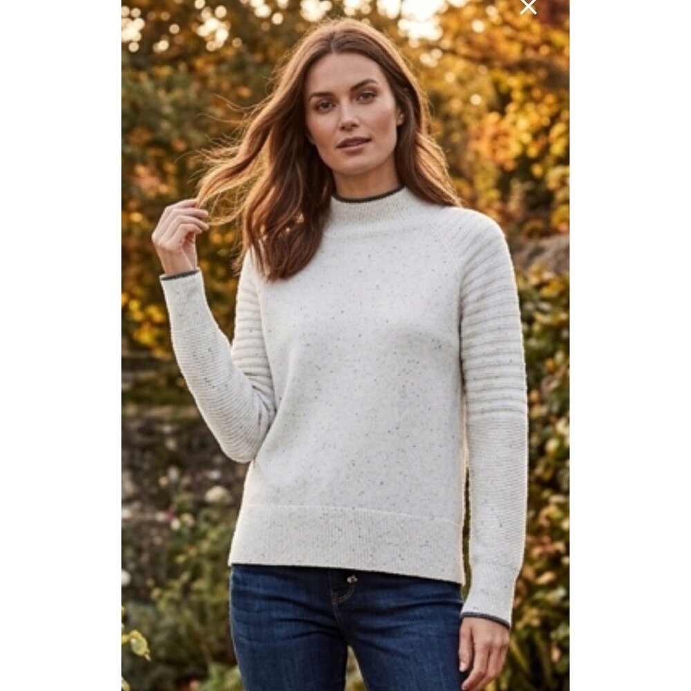 Smartwool Edgewood Mock Sweater Merino Wool Large White/Gray Cottagecore Cozy